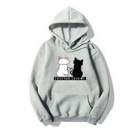 Hoodies za žene plus veličine Žene dugih rukava Cat Print duksev za pulover Džepne duksere Dukserice