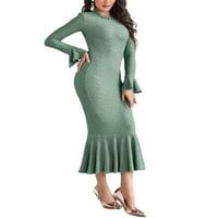 Elegantni obični okrugli vrat Bodycon dugih rukava zelene žene haljine