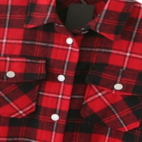 Bebiullo Womens Plaid gumb dolje Bluze CATS CUDEN JACKETS CARDIGANS Prevelike košulje crvene l