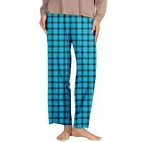 Woxinda Womens Classic Plaid Elastic Struk bočni džepovi Hlače Ležerne prilike Hlače Ležerne hlače Women