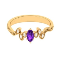 Amethyst Promise Ring s dijamantom za žene, prsten od perlice - AAA ocjena, 14k žuto zlato, US 4.00