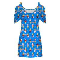 FOPP prodavač Ženska haljina sa ramena kratki rukav američki dan neovisnosti Ispis Leisure Holiday Beach suknja tamno plave s
