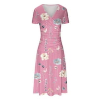 Ljetna haljina za žene Novi cvjetni tisak kratkih rukava V-izrez Slim Fit dugačak haljina
