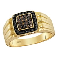 10KT Žuto zlato mens okrugli konjak-smeđa crna boja dijamantski kvadratni prsten klastera CTTW