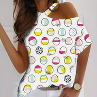 JMntiy ženska modna štamparija okrugla vrat podložna udobna labava majica bluza s kratkim rukavima casual vrhovi usjeva za žene