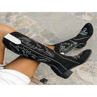 Sanviglor Women Western Cowgirl Boots izvezene cipele Velika visoka čizma zimska modna cvrkuta peta Prozračna široka teleća crna 7,5