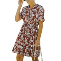 Rovga haljine za žene žensko ljeto casual v drect dress haljina kratki rukav Froal ispis izrezan cvjeta