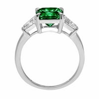 3CT jastuk rezan zeleni simulirani smaragd 14k bijelo zlato graviranje godišnjice Angažovanje vjenčanja Trobotna prstena veličine 7,5