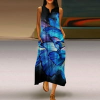 Ženske haljine ispisane V-izrezom Maxi dugačka ljetna haljina bez rukava tamno plava 2xl