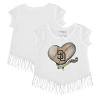 Djevojke Toddler Tiny Turpap White San Diego Padres Heart Baner Fringe majica
