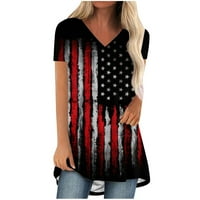 Cleance Ženska Dan nezavisnosti Američka zastava V izrez TEE košulja Pulover kratkih rukava Majice