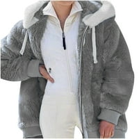 Ženska zimska nejasna jakna od runa s kapuljačom Blok blok patchwork kardigan kaputi, gornja odjeća
