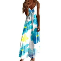 CLlios Ženska ljetna haljina Print Haljina za plažu bez rukava bez rukava Dišetna vrata Elegantna haljina