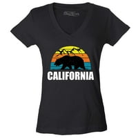 Shop4ever Ženska kalifornijska država u Kaliforniji Retro Horizon Slim Fit V-izrez majica Velika crna
