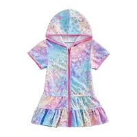 Holloyiver Girls Swimsuitmemmer Jednodijelna haljina Little Girls plivanja Solid Cover Up patentni ruffre