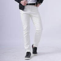 Wofedyo teretni pantalone za muškarce muške tanke fistirajuće kožne hlače gamaše u boji elastične trend motociklističke kožne hlače bijele 34 xl