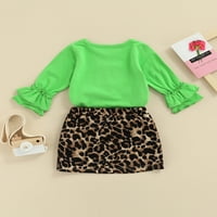 Djevojka za mališana stilski odjel listova za ispis majica s leopardom suknjom