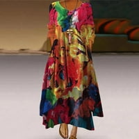 Absuyy haljine za žene Ležerne prilike i nepravilne V-izrez s dugim rukavima cvjetne tiskane duge haljine