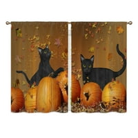 Goory Cat Pumpkin Funny Panels Drapes Poluista Pokretna šipka Pocket Kuhinja zavjese Moderna dekoracija