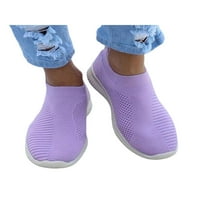 Oucaili ženske šetnje cipele pletene gornje tenisice klizne na stanovima udobne mrežice čarape za čarape SPORTS PURPLE 7