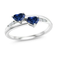Gem Stone King Sterling srebrni plavi stvorio je safir i bijeli laboratorijski uzgojili dijamantni prsten