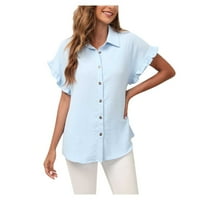 Košulje za žene Ženska modna ljetna čvrsta boja rever All-Match majica svijetlo plava l