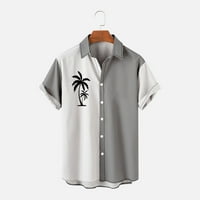 Havajske majice za muškarce Nepravilni blok u boji kratki rukav kapljica V rectur gumb dolje s džepom Aloha grafički teers klasična fit bluza za odmor ljetne majice sive m