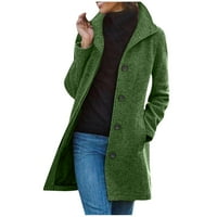 Floleo ženske zimski pali kaputi jakna Ženska džepa od punog boja vuneni kaput rekreativni dugi rukavi Green