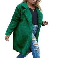 Glonme za ženske jakne Kardigan kaput skreće na otvorenu na otvorenom na otvorenom modne kapute FAU SHERPA dugi rukav paron zeleni m