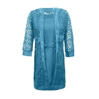 Ženske haljine ispisani scoop vrat za poklopac koljena Ležerne prilike dugih rukava ljetna haljina plava