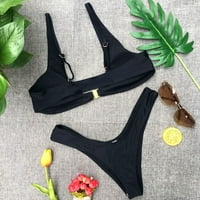 Kupaći kostimi za žene, ženska seksi modna boja čvrsta boja visoki struk zlatni brac bikini kupaći kostim