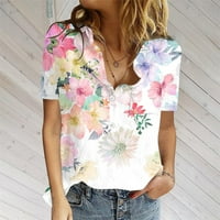 Ženski bluze Grafički print kratkih rukava Bluza Slatka ženska plus ljetni Henley majica Pink XL