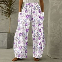 Hanas hlače široke pantalone za žene za žene Ljetne modne pantaloze Ležerne prilike cvjetni print visoki struk plus veličina labave hlače sa džepovima