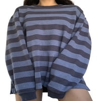 LIACOWI Žene Juniori Prevelizirani duks kontrastni prugasti pulover s dugim rukavima na vrhu Ležerne prilike labave ulične odjeće za teen
