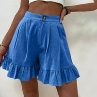 Ženske kratke vučne kratke hlače sa visokim strukom Ljetna plaža Lagani rupffle hem Flowy kratke hlače sa džepovima plave s