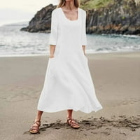 Ljetne haljine za žene V-izrez Dužina dužine Ležerne prilike A-LINE DRVE DRŽAVE LOGHNEVE WHITE 5XL