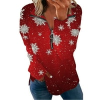 Božićni vrhovi za žene Slatke silene za ispisne košulje Zimska odjeća Dressy Tops V-izrez dugih rukava majica Jesenska bluza crvene s