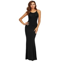 SHPWFBE Ljetne haljine za žene Maxi haljina crne haljine za žene O-izrez čvrsto zatamnjene večernje večernje zabave