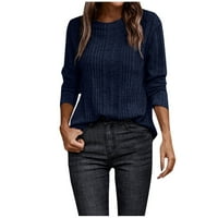 HHEI_K Staklene košulje za dugih rukava za žene s dugim rukavima za žene Bluze Ležerne prugaste pletene vrhove pulover jesen