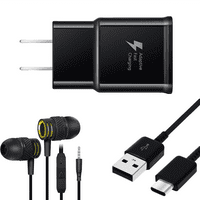 EP-TA20JBEUGUS 15W Adaptivni brzi zidni punjač za ASUS Zenfone ZE520KL uključuje brzo punjenje 3,3ft USB tipa C kabl za punjenje i slušalice sa MIC-om - predmeti - crni