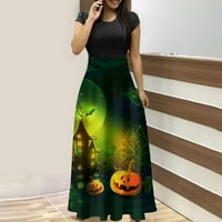 Strungten ženska modna casual Halloween Print Okrugli vrat kratkih rukava prevelizirani maxi haljina maxi haljina za žene