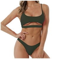 Ženski prugasti iskrivljeni iskrivljeni push up bikini setovi kupaći komisione plaže vojske zelene xl