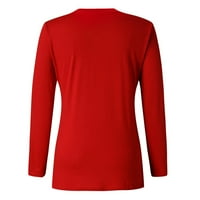 Umfun ženske bluze top, plus veličine vrhova za žene, ženske sretne nove godine print o vrat majica dugih rukava casual bluza top crveni s