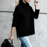 Mishuowoti zimska odjeća za žene Ženske modne pune duge dugih rukava Losover Turtleneck pletenje džemper crna s