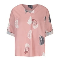 Atinetok ženski ljetni vrhovi modni nagli labavi lagani majice šifonske majice V-izrez rukava od pera za perje, ležerne bluze ružičasto l
