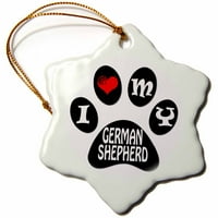 3Droza Volim svog njemačkog ovčara. Štene. Paw. Super izreka. Crno-bjelo. - Ornament snega