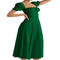 SprifAllBaby Ženska ljetna haljina puna boja kratki rukav kvadratni izrez Ruched vezati zabavna haljina