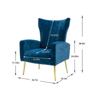 Velvet Accent stolica, modernu fotelju sa krila sa leđima i zlatnim metalnim nogama, tapacirana sočna stolica sa dnevnim boravkom, središta stolice za dnevnu sobu spavaću sobu, mornaricu