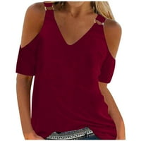 Ženske košulje Ženske ljetne čvrste boje bez rukava bez rukava V-izrez Top džepovi Majica Wine XL