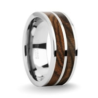 Black zrna Bocote Wood Inlay Srebrni Titanijum vjenčani prsten ,, Veličina 14